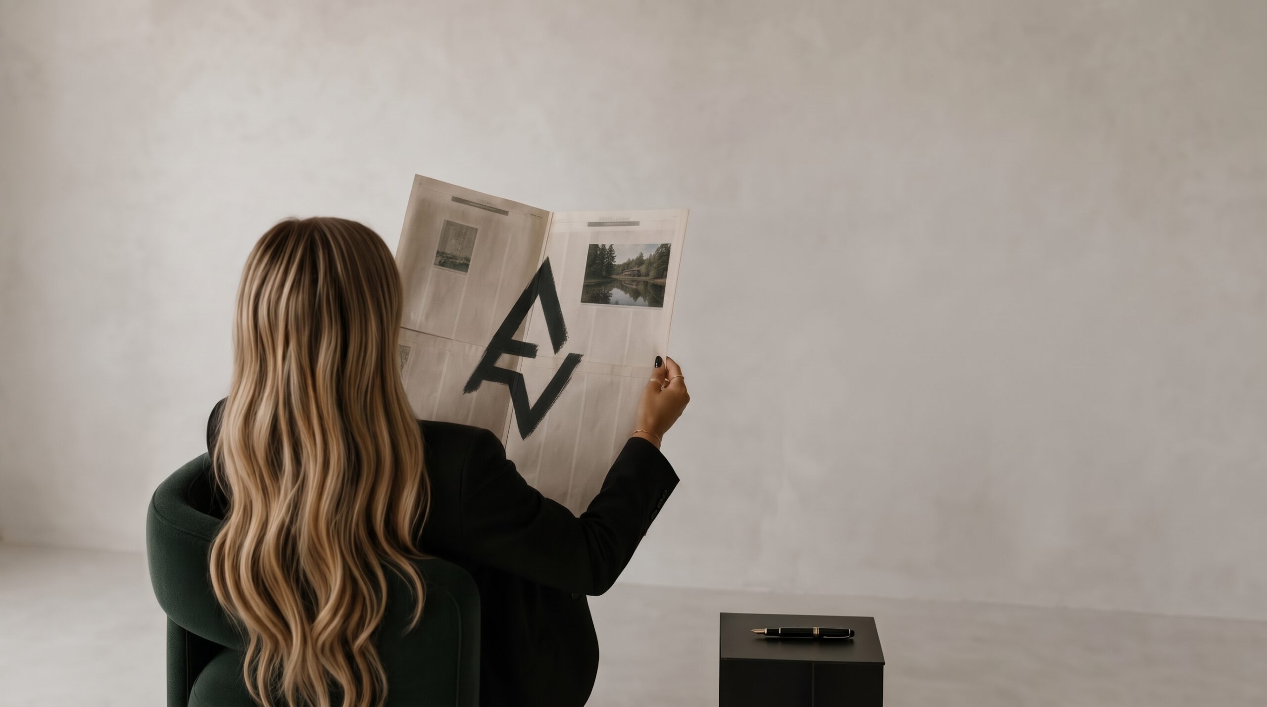 Woman reading a newspaper with the Aesthetic Velocity logo, for The Aesthetic Velocity Insider